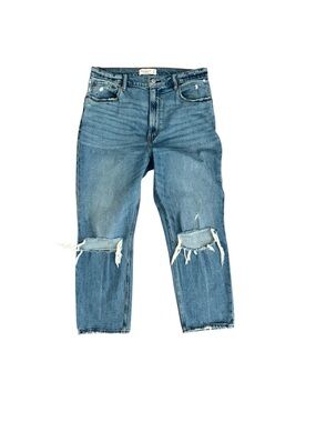 Abercrombie Ankle Straight Ultra High Rise Distressed Blue Denim Jeans